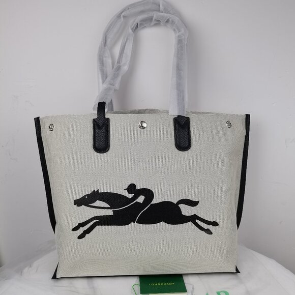 Longchamp Handbags - Gray Longchamp Canvas Shoulder Bag Essential Toile Large Tote